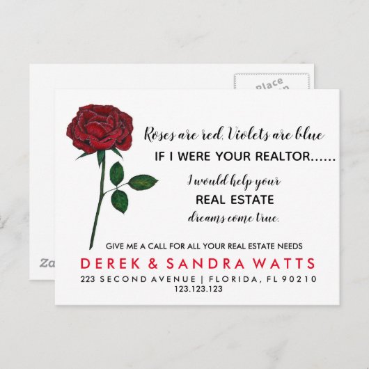 Carte Postale Faire-part immobilier Joyeuse Saint-Valentin les roses sont r (Devant / Derrière)