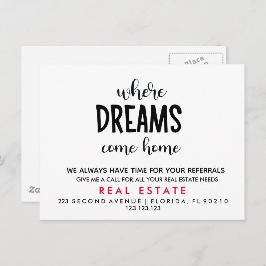 Carte Postale Faire-part Immobilier Où les rêves rentrent chez eux (Devant / Derrière)
