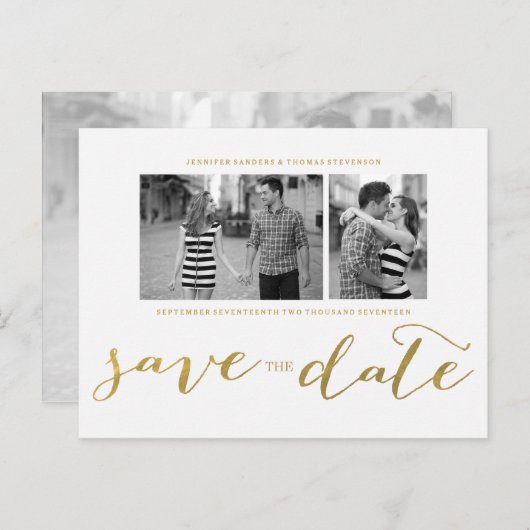 CARTE POSTALE FAIRE-PART IMPRIMÉ OR CHIC | CARTON D'INVITATION À ENREGISTRE (Devant / Derrière)