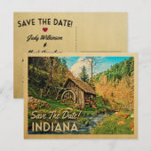 Carte Postale Faire-part Indiana Sauver La Date Rustique Cabine Mill Woods (Devant / Derrière)
