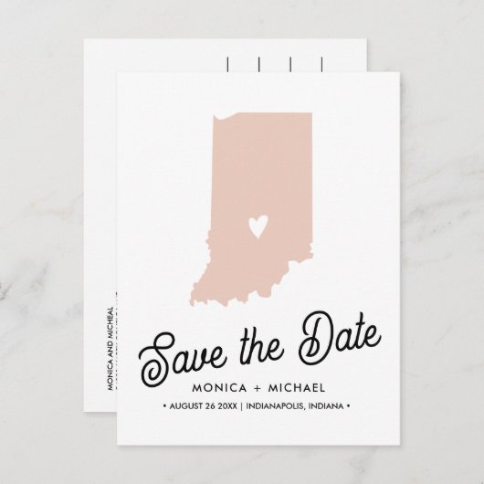 Carte Postale Faire-part INDIANA State Destination Mariage N'IMPORTE QUELLE (Devant / Derrière)