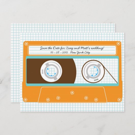 Carte Postale Faire-part Indie Mixtape (Orange/Sky) Enregistrer la date (Devant / Derrière)