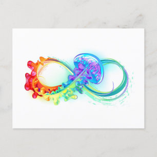 Carte Postale Faire-part Infini avec méduse arc-en-ciel