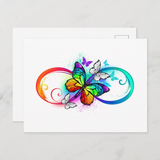 Carte Postale Faire-part Infini lumineux avec papillon arc-en-ciel (Devant / Derrière)