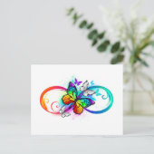 Carte Postale Faire-part Infini lumineux avec papillon arc-en-ciel (Debout devant)