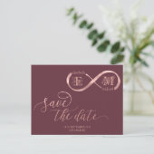 Carte Postale Faire-part Infinity rose or romantique monogramme calligraphi (Debout devant)