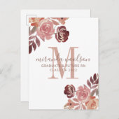 Carte Postale Faire-part Infirmière diplômée Monogramme rose Bourgogne Flor (Devant / Derrière)