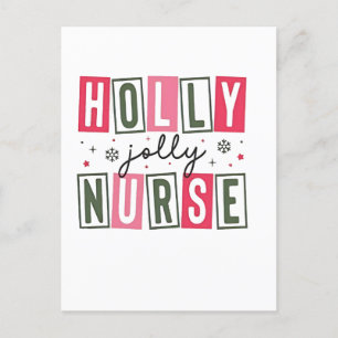 Carte Postale Faire-part Infirmière Holly Jolly Noël Xmas Vie de soignante