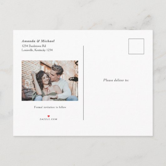 Carte Postale Faire-part Initiales modernes beige simple, photos pour save (Dos)