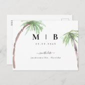 Carte Postale Faire-part Initiales simples Mariage tropical Enregistrer la  (Devant / Derrière)