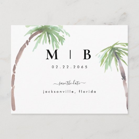 Carte Postale Faire-part Initiales simples Mariage tropical Enregistrer la  (Devant)