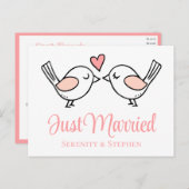 Carte Postale Faire-part Inséparables Amour Rose Oiseaux Mariés Mariage  (Devant / Derrière)