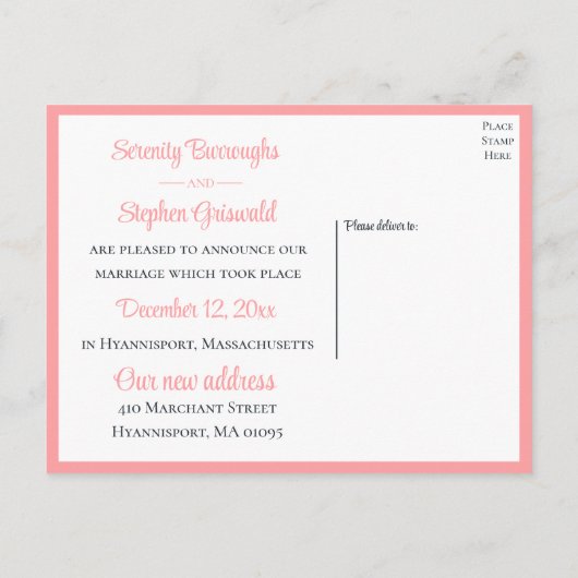 Carte Postale Faire-part Inséparables Amour Rose Oiseaux Mariés Mariage  (Dos)