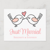 Carte Postale Faire-part Inséparables Amour Rose Oiseaux Mariés Mariage (Devant)