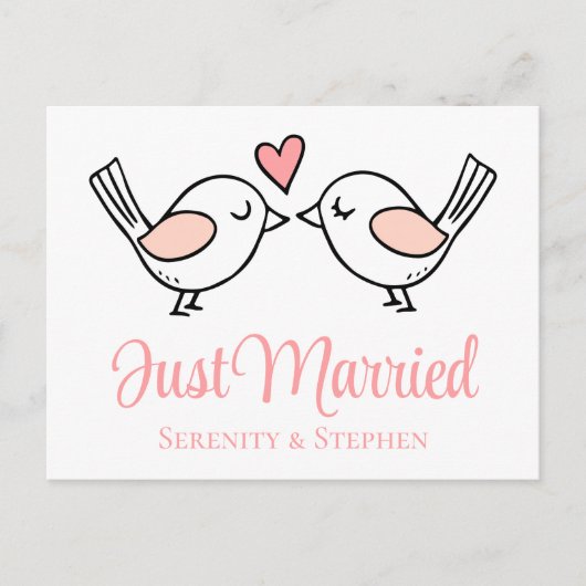 Carte Postale Faire-part Inséparables Amour Rose Oiseaux Mariés Mariage  (Devant)