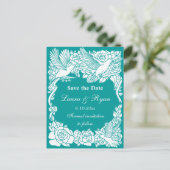 Carte Postale Faire-part Inséparables et Roses Enregistrer la date (Debout devant)