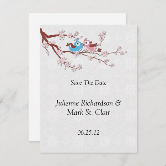 Carte Postale Faire-part Inséparables Fleurs de cerisier Enregistrer La Dat (Devant / Derrière)