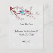 Carte Postale Faire-part Inséparables Fleurs de cerisier Enregistrer La Dat (Devant)