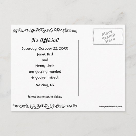 Carte Postale Faire-part Inséparables Mariage Cake Kiss Enregistrer la date (Dos)