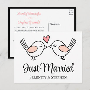 Carte Postale Faire-part Inséparables Mariage Oiseaux d'amour Noir Juste Ma