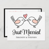 Carte Postale Faire-part Inséparables Mariage Oiseaux d'amour Noir Juste Ma (Devant / Derrière)