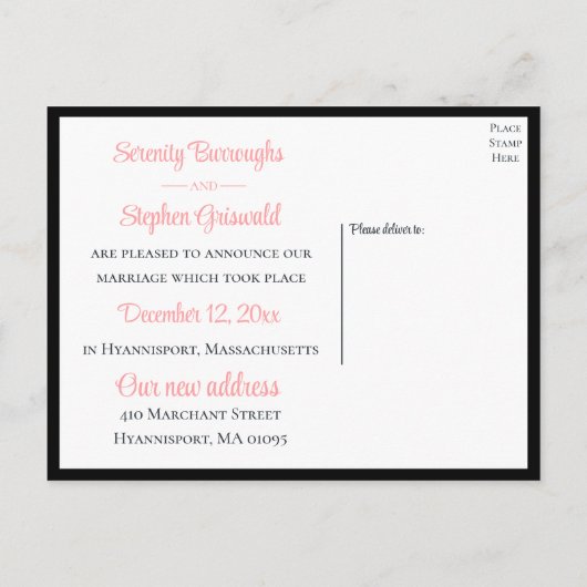 Carte Postale Faire-part Inséparables Mariage Oiseaux d'amour Noir Juste Ma (Dos)