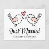 Carte Postale Faire-part Inséparables Mariage Oiseaux d'amour Noir Juste Ma (Devant)