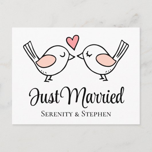 Carte Postale Faire-part Inséparables Mariage Oiseaux d'amour Noir Juste Ma (Devant)