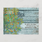 Carte Postale Faire-part Inséparables turquoises assis dans un arbre Enregi (Dos)