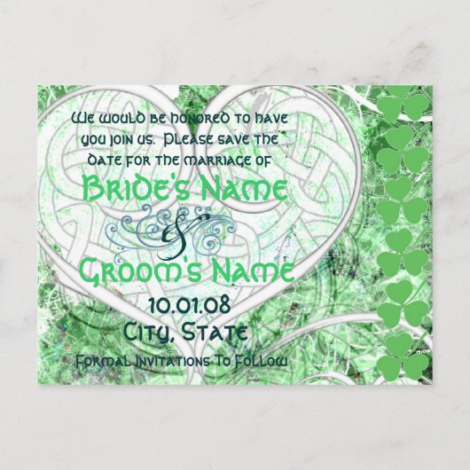 Carte Postale Faire-part Irish Save the Date - Distressed Grunge (Dos)