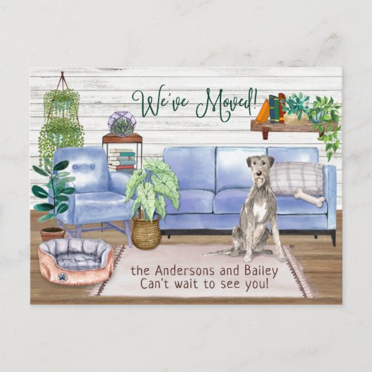 Carte Postale Faire-part Irish Wolfhound Cosy New Home Moving (Devant)