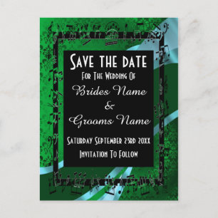 Carte Postale Faire-part Irlandais vert damask et noir enregistrer la date