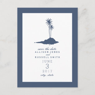 Carte Postale Faire-part Island Beach Wedding Enregistrer La Date - Bleu No