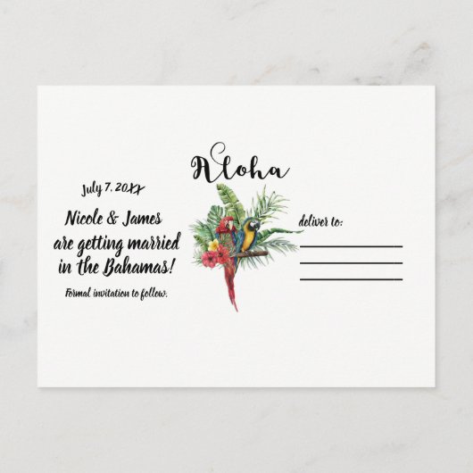 Carte Postale Faire-part Island Paradise Birds Tropical Enregistrer La Date (Dos)