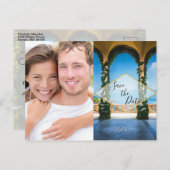 Carte Postale Faire-part Italie Élégant Save The Date Bleu Vert Or Photo (Devant / Derrière)