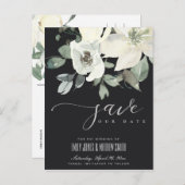 CARTE POSTALE FAIRE-PART IVOIRE BLANC FLEURIS DOUX NOIR ÉCONOMISEZ LA DATE (Devant / Derrière)