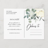 CARTE POSTALE FAIRE-PART IVOIRE BLANC FLEURIS DOUX NOIR ÉCONOMISEZ LA DATE (Dos)