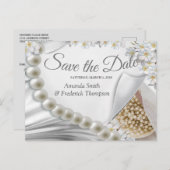 Carte Postale Faire-part Ivoire, Vert, Bleu, Or Soie & Perles Enregistrer l (Devant / Derrière)