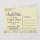 Carte Postale Faire-part Ivory Lace Marine Bleu Mariage formel Enregistrer (Dos)