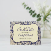 Carte Postale Faire-part Ivory Lace Marine Bleu Mariage formel Enregistrer (Debout devant)