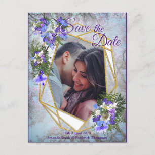 Carte Postale Faire-part Jacaranda Blooms & Lily Bouquet Enregistrer la dat