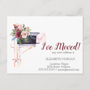 Carte Postale Faire-part J'ai bougé, Aquarelle Rose de boîte aux lettres