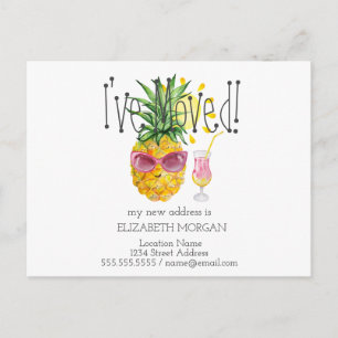 Carte Postale Faire-part J'ai déménagé,Ananas,Soleil,Cocktail Nouvelle Adre