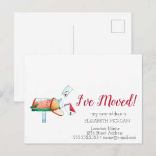 Carte Postale Faire-part J'ai déménagé, Aquarelle boîte aux lettres Noël