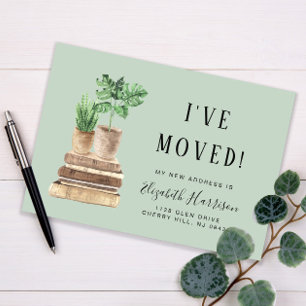 Carte Postale Faire-part J'ai déménagé Boho Plantes Sage Green Moving