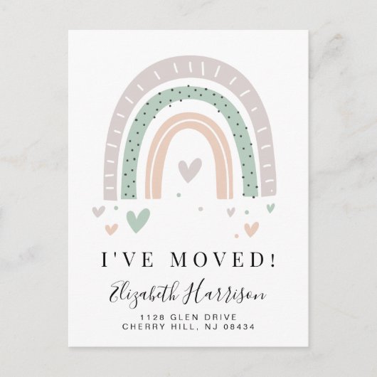 Carte Postale Faire-part J'ai déménagé Boho Rainbow Sage Déménagement (Devant)