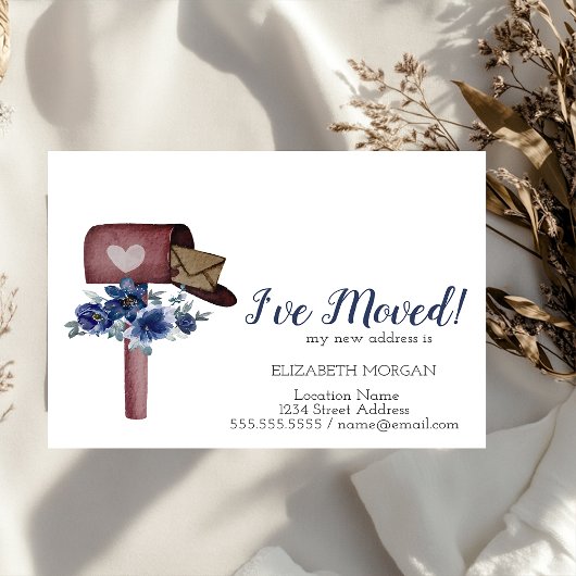 Carte Postale Faire-part J'ai déménagé,Boîte aux lettres aquarelle Fleurs b