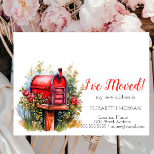 Carte Postale Faire-part J'ai déménagé,Boîte aux lettres aquarelle Fleurs r