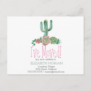 Carte Postale Faire-part J'ai déménagé Cactus Succulente Nouvelle Adresse