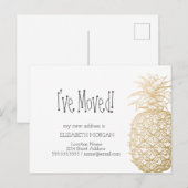 Carte Postale Faire-part J'ai déménagé, Chic Ananas Doré Nouvelle Adresse  (Devant / Derrière)